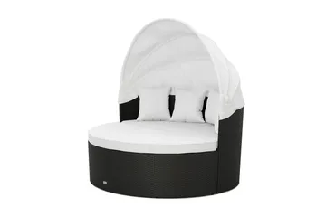 Florens Rund dubbel Solsäng med tak - Soffbord med glasskiva i konstrotting - Svart - Products - Utemöbler & utemiljö - Loungemöbler - Solbädd