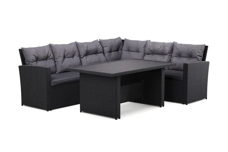 James 5-sits Högervänd Loungegrupp Utomhus – Soffgrupp med grå dynor och bord i konstrotting - Mörkgrå/Svart - Products - Utemöbler & utemiljö - Loungemöbler - Loungeset & loungegrupp