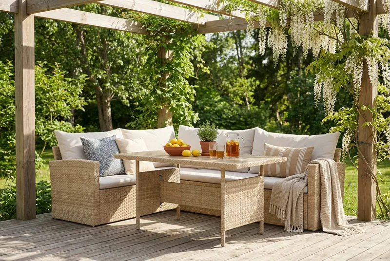 James Light 5-sits soffgrupp utomhus Vänstervänd i konstrotting - Beige - Products - Utemöbler & utemiljö - Loungemöbler - Loungeset & loungegrupp