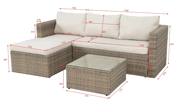 Mendoza l-formad 4-sits soffgrupp i konstrotting för altan och terrass - Brun / Beige dynor - Products - Utemöbler & utemiljö - Loungem öbler - Loungeset & loungegrupp