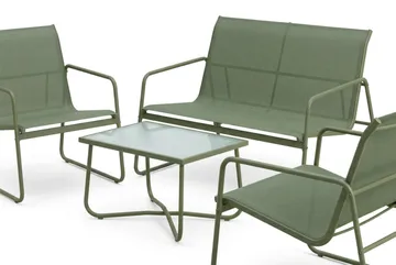 Pelanda Loungegrupp  - Soffa och 2 fåtöljer i stål soffbord med frostad glasskiva - Grön - Products - Utemöbler & utemiljö - Loungemöbler - Loungeset & loungegrupp