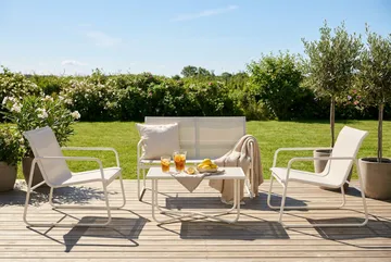 Pelanda Loungegrupp  - Soffa och 2 fåtöljer i stål soffbord med frostad glasskiva - Ljusbeige - Products - Utemöbler & utemiljö - Loungemöbler - Loungeset & loungegrupp