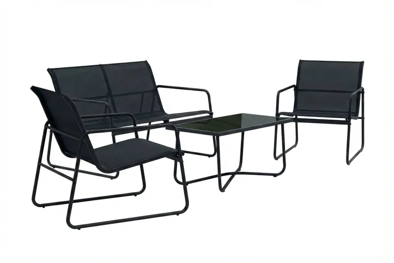 Pelanda Loungegrupp  - Soffa och 2 fåtöljer i stål soffbord med frostad glasskiva - Svart - Products - Utemöbler & utemiljö - Loungemöbler - Loungeset & loungegrupp