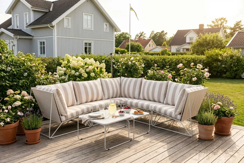 Usteryd utomhus hörnsoffa 5-sits vändbar - Beige/Striped - Products - Utemöbler & utemiljö - Loungemöbler - Loungeset & loungegrupp
