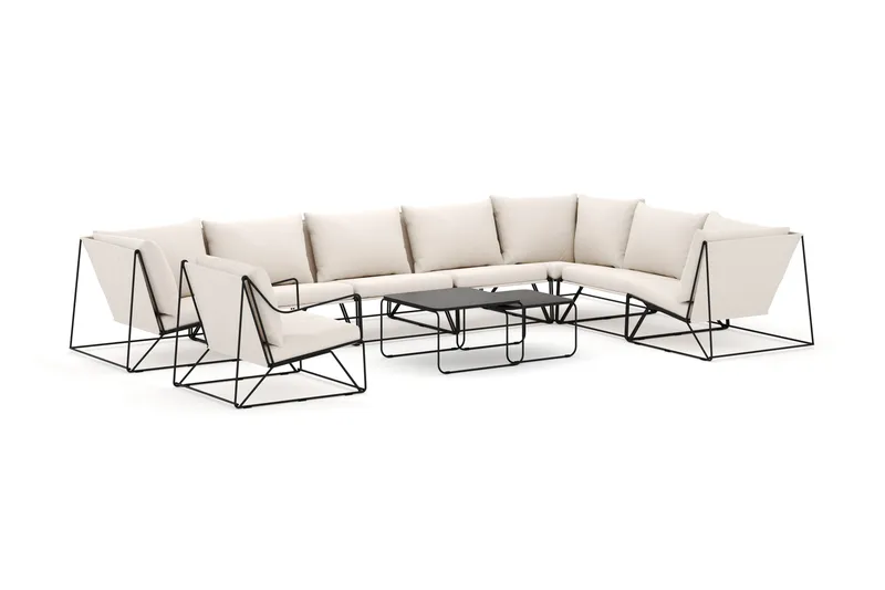 Usteryd utomhus L-soffa 8-sits vändbar med fåtölj, Svart/Beige