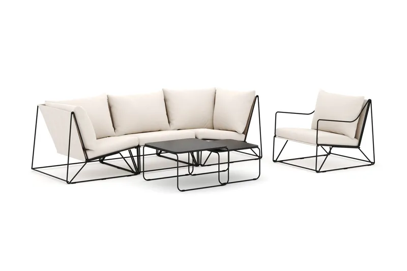 Usteryd utomhus rak 4-sits soffa med fåtölj - Svart/Beige - Products - Utemöbler & utemiljö - Loungemöbler - Loungeset & loungegrupp
