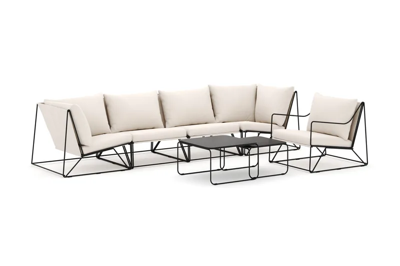 Usteryd utomhus rak 5-sits soffa med fåtölj - Svart/Beige - Products - Utemöbler & utemiljö - Loungemöbler - Loungeset & loungegrupp