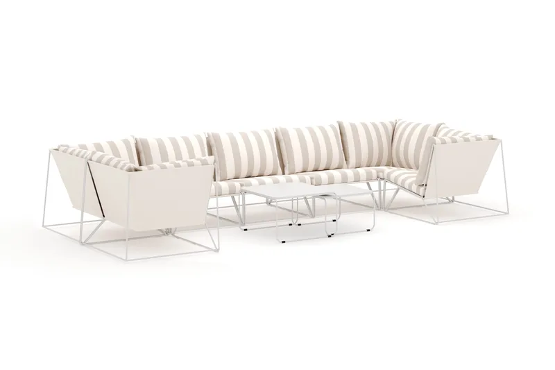 Usteryd utomhus U-soffa 7-sits med stängt avslut - Beige/Striped - Products - Utemöbler & utemiljö - Loungemöbler - Loungeset & loungegrupp