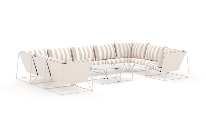 Usteryd utomhus U-soffa 9-sits med stängt avslut, Beige/Striped