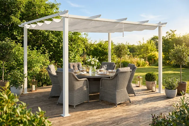 Porto Stor Pergola 4x3 m i aluminium med tak - Vit - Products - Utemöbler & utemiljö - Solskydd - Pergola
