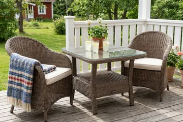 Marcus Loungebord och Soffbord Utomhus 80 cm Konstrotting Glas - Natur - Products - Utemöbler & utemiljö - Utebord & trädgårdsbord - Loungebord & soffbord utomhus