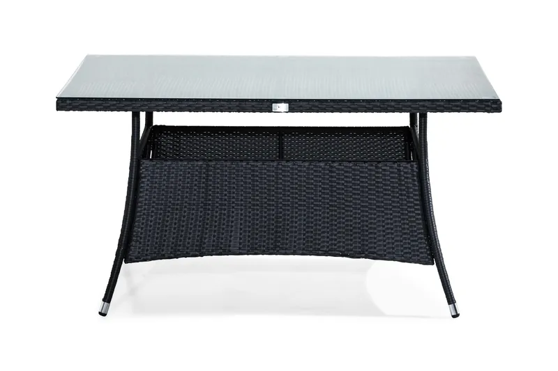 Thor Utebord – Matbord Utomhus 140x90 cm i konstrotting med glasskiva, Svart