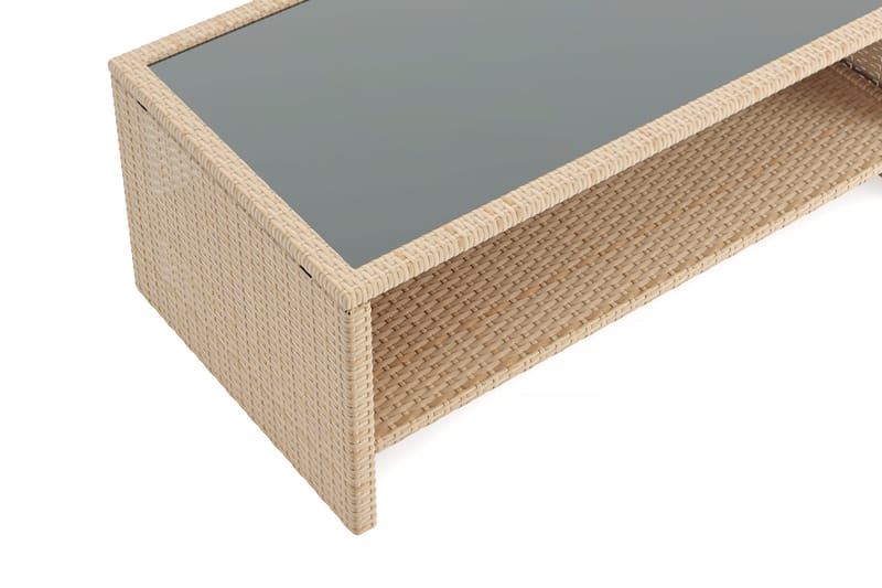 Wisconsin Soffbord utomhus i konstrotting med glasskiva och hylla för förvaring 58x110x43 cm - Beige - Products - Utemöbler & utemiljö - Utebord & trädgårdsbord - Loungebord & soffbord utomhus