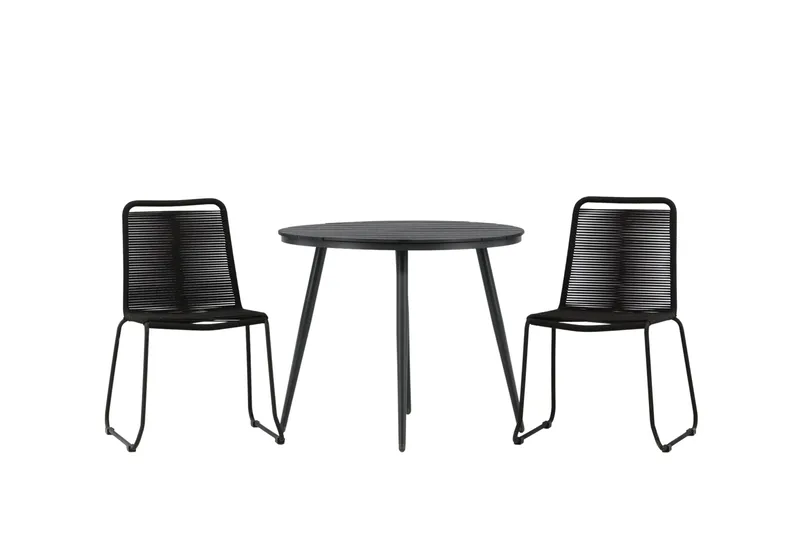 Break Cafégrupp Rund 90 cm + 2 Lindos Stapelbar Stol - Svart - Products - Utemöbler & utemiljö - Utegrupp - Cafegrupp & cafeset
