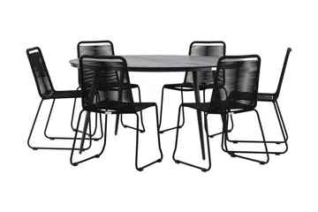 Break Matgrupp Utomhus Rund Ø150cm + 6 Lindos Stapelbara Matstolar - Svart - Products - Utemöbler & utemiljö - Utegrupp - Matgrupp utomhus