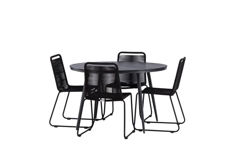 Break Matgrupp Utomhus Rund 120 cm + 4 Lindos Stapelbar Stol - Svart - Products - Utemöbler & utemiljö - Utegrupp - Matgrupp utomhus