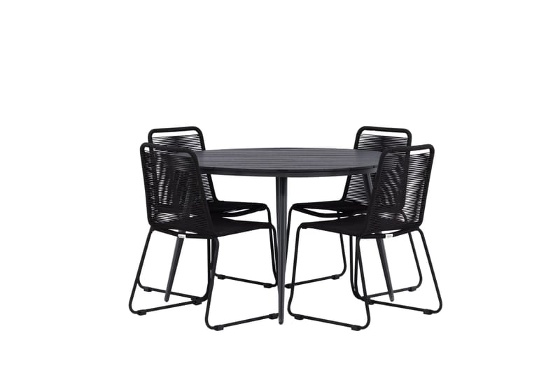 Break Matgrupp Utomhus Rund 120 cm + 4 Lindos Stapelbar Stol - Svart - Products - Utem öbler & utemiljö - Utegrupp - Matgrupp utomhus