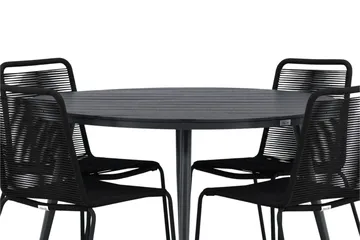 Break Matgrupp Utomhus Rund 120 cm + 4 Lindos Stapelbar Stol - Svart - Products - Utemöbler & utemiljö - Utegrupp - Matgrupp utomhus