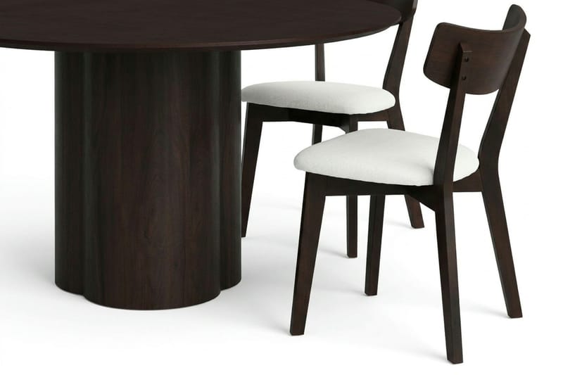Juno Matgrupp 150 cm runt i Rökt Ek med 6 Amelia Matstolar med Dyna - Rökt Ek/Beige - Products - Utemöbler & utemiljö - Utegrupp - Matgrupp utomhus
