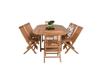 Kenya Matgrupp 180-240x120 cm + 8 Kenya Hopfällbar Stol - Brun - Products - Utemöbler & utemiljö - Utegrupp - Matgrupp utomhus