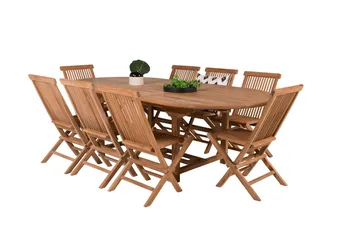 Kenya Matgrupp 180-240x120 cm + 8 Kenya Hopfällbar Stol - Brun - Products - Utemöbler & utemiljö - Utegrupp - Matgrupp utomhus