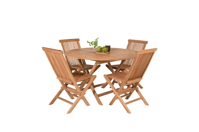Kenya Matgrupp Utomhus Rund 120 cm + 4 Kenya Hopfällbar Stol - Brun - Products - Utemöbler & utemiljö - Utegrupp - Matgrupp utomhus