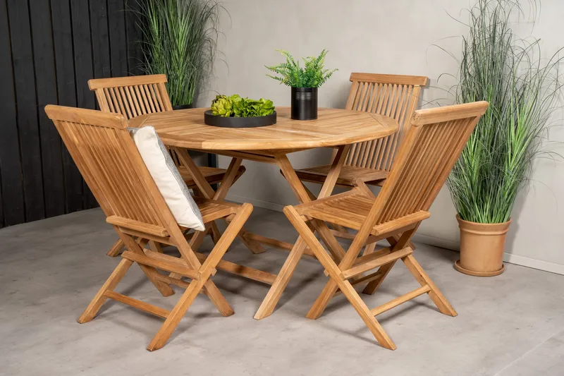 Kenya Matgrupp Utomhus Rund 120 cm + 4 Kenya Hopfällbar Stol - Brun - Products - Utemöbler & utemiljö - Utegrupp - Matgrupp utomhus