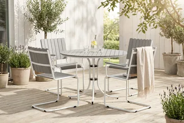 Kullaberg rund matgrupp utomhus med 4 stolar 104 cm stål aintwood - Grå - Products - Utemöbler & utemiljö - Utegrupp - Matgrupp utomhus