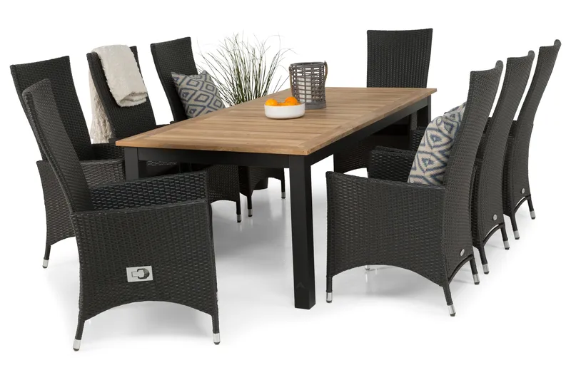 Las Vegas Matgrupp Utomhus 220-280 + 8 Jenny Ställbar Fåtölj - Teak/Svart - Products - Utemöbler & utemiljö - Utegrupp - Matgrupp utomhus