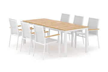 Las Vegas utomhus matgrupp förlängningsbart 220x280x100 cm med 6 Las Vegas stapelstolar - Vit - Products - Utemöbler & utemiljö - Utegrupp - Matgrupp utomhus