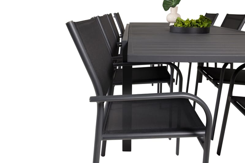 Marbella Matgrupp Utomhus 160-240 cm Rektangulär med 8 Santorini Utestolar - Svart - Products - Utemöbler & utemiljö - Utegrupp - Matgrupp utomhus
