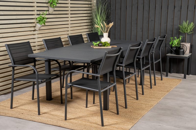 Marbella Matgrupp Utomhus 160-240 cm Rektangulär med 8 Santorini Utestolar - Svart - Products - Utemöbler & utemiljö - Utegrupp - Matgrupp utomhus