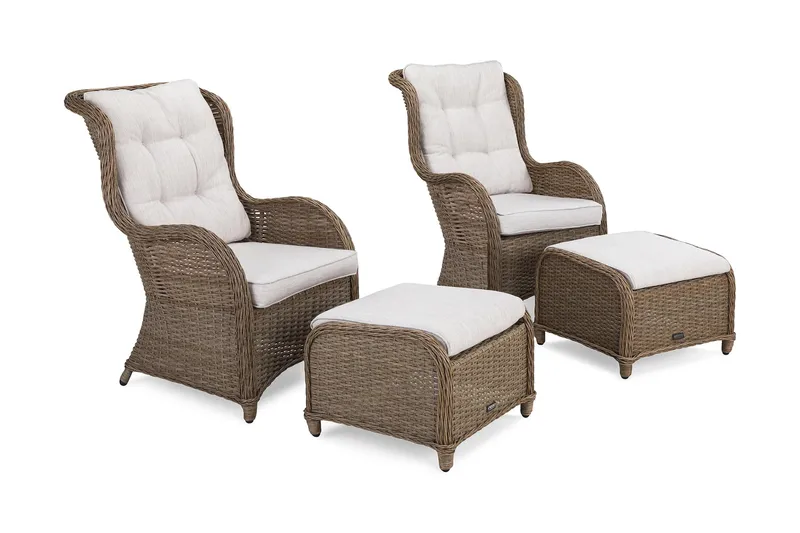 Marcus Öronlappsfåtölj med Fotpall m Dyna 2-pack, Natur