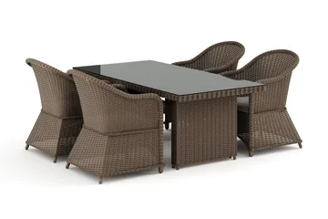 Marcus utomhus matgrupp 160x90 cm med 4 Marcus Light utefåtöljer, Natur