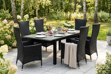 Monaco förlängningsbar matgrupp utomhus inkl. iläggskiva 150-250 cm med 6 Jenny ställbar matstol - Svart/Grå - Products - Utemöbler & utemiljö - Utegrupp - Matgrupp utomhus