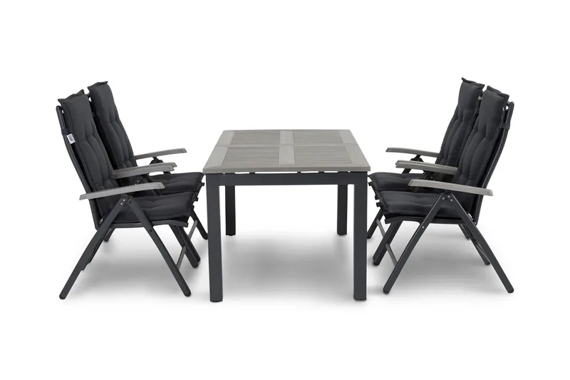 Monaco Matgrupp Utomhus 152-210 + 4 Positionsstol Lyx, Svart/Svart