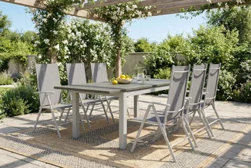 Monaco utomhus matgrupp förlängningsbart 150-250x90 med 6 Maggie positionsstolar - Vit/Grå - Products - Utemöbler & utemiljö - Utegrupp - Matgrupp utomhus