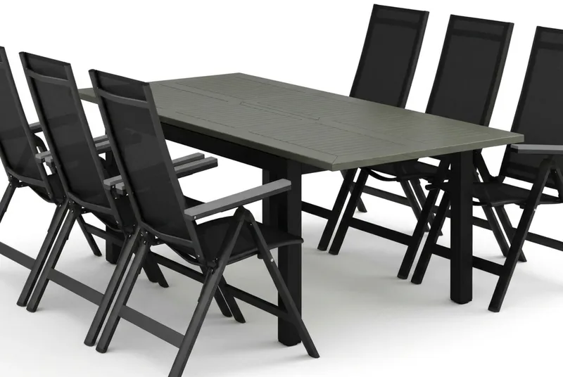 Monaco utomhus matgrupp förlängningsbart 150-250x90 med 6 Monaco Light positionsstolar - Svart/Grå - Products - Utemöbler & utemiljö - Utegrupp - Matgrupp utomhus