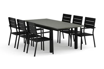 Monaco utomhus matgrupp förlängningsbart 150-250x90 med 6 Tunis stapelstolar - Svart/Grå - Products - Utemöbler & utemiljö - Utegrupp - Matgrupp utomhus