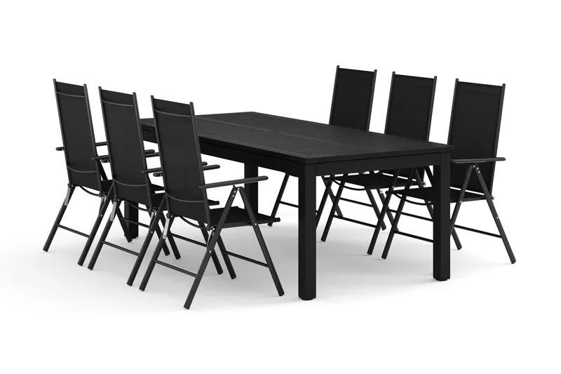 Monaco utomhus matgrupp förlängningsbart 210/310x90 med 6 Maggie positionsstolar, Svart/Grå