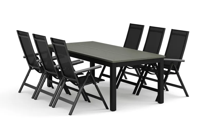 Monaco utomhus matgrupp förlängningsbart 210/310x90 med 6 Monaco Light positionsstolar - Svart/Grå - Products - Utemöbler & utemiljö - Utegrupp - Matgrupp utomhus