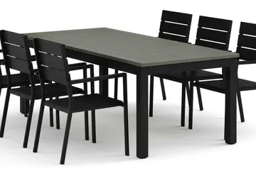 Monaco utomhus matgrupp förlängningsbart 210/310x90 med 6 Tunis stapelstolar - Svart/Grå - Products - Utemöbler & utemiljö - Utegrupp - Matgrupp utomhus