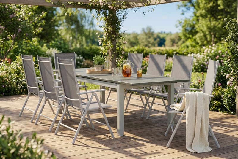 Monaco utomhus matgrupp förlängningsbart 210/310x90 med 8 Maggie positionsstolar - Vit/Grå - Products - Utemöbler & utemiljö - Utegrupp - Matgrupp utomhus