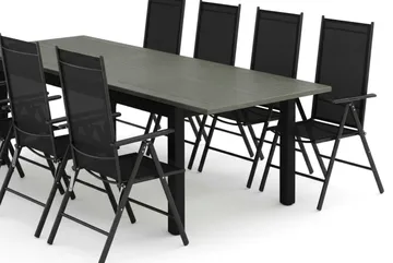 Monaco utomhus matgrupp förlängningsbart 210/310x90 med 8 Maggie positionsstolar - Svart/Grå - Products - Utemöbler & utemiljö - Utegrupp - Matgrupp utomhus