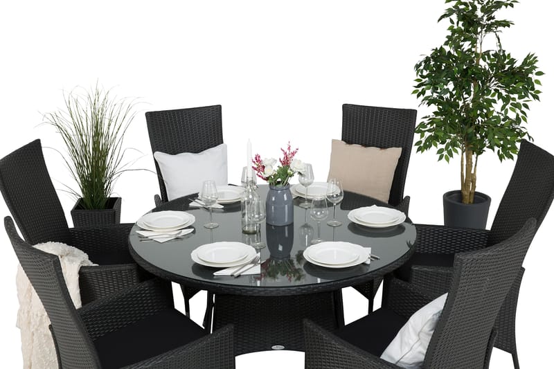 Thor Matgrupp Ø140 + 6 Jenny Ställbar Fåtölj - Svart - Products - Utemöbler & utemiljö - Utegrupp - Matgrupp utomhus