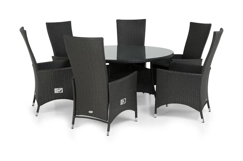 Thor Matgrupp Ø140 + 6 Jenny Ställbar Fåtölj - Svart - Products - Utemöbler & utemiljö - Utegrupp - Matgrupp utomhus