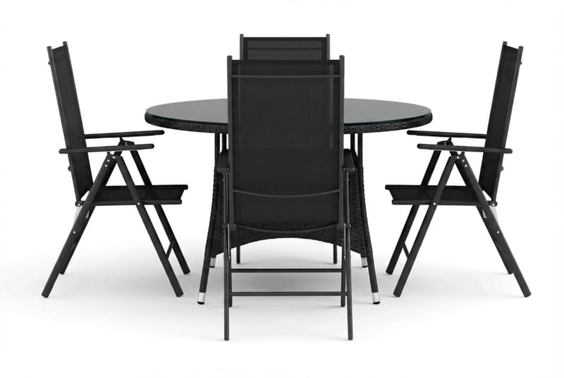 Thor utomhus rund matgrupp 140 cm med 4 Maggie positionsstolar - Svart - Products - Utemöbler & utemiljö - Utegrupp - Matgrupp utomhus
