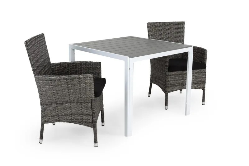 Tunis Cafégrupp 90x90 + 2 Thor Fåtölj m Dyna, Vit/Grå/Svart