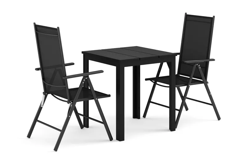 Tunis utomhus caféset 70x70 cm med 2 Maggie positionsstolar - Svart/Svart - Products - Utemöbler & utemiljö - Utegrupp - Matgrupp utomhus