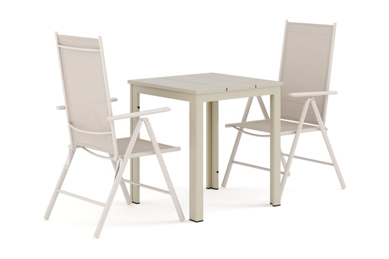 Tunis utomhus caféset 70x70 cm med 2 Maggie positionsstolar, Beige/Beige